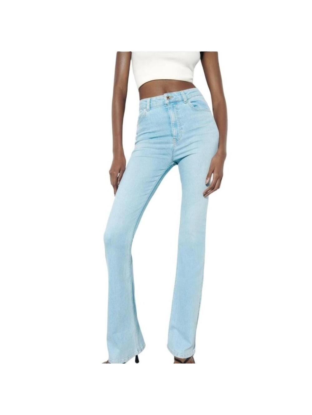 ZARA Z1975 FLARED HIGH-WAIST JEANS LIGHT BLUE